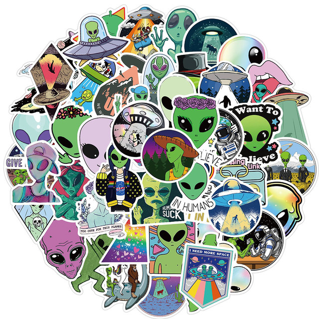 UFO Alien Adesivos para Crianças, Desenhos Animados, Laptop, Motocicleta,  Bagagem, Telefone, Guitarra, Skate, Impermeável, Etiqueta de